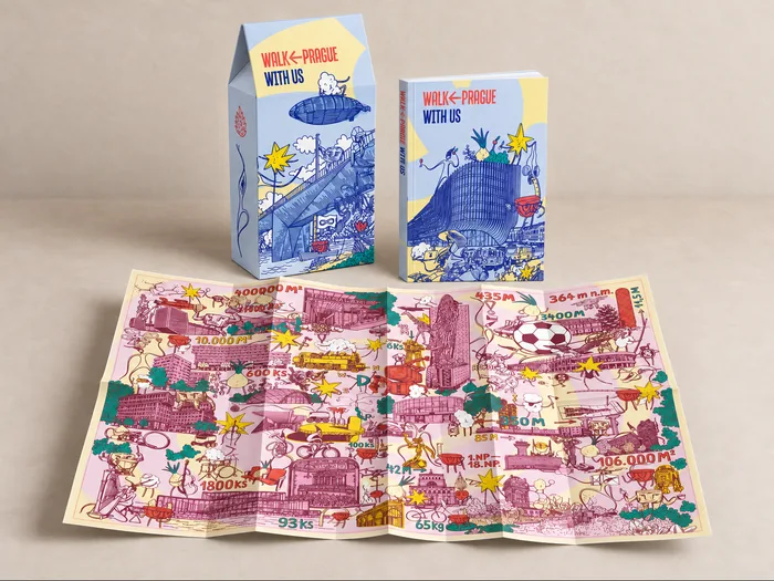 The Walk Prague With Us box, book and an unfolded map